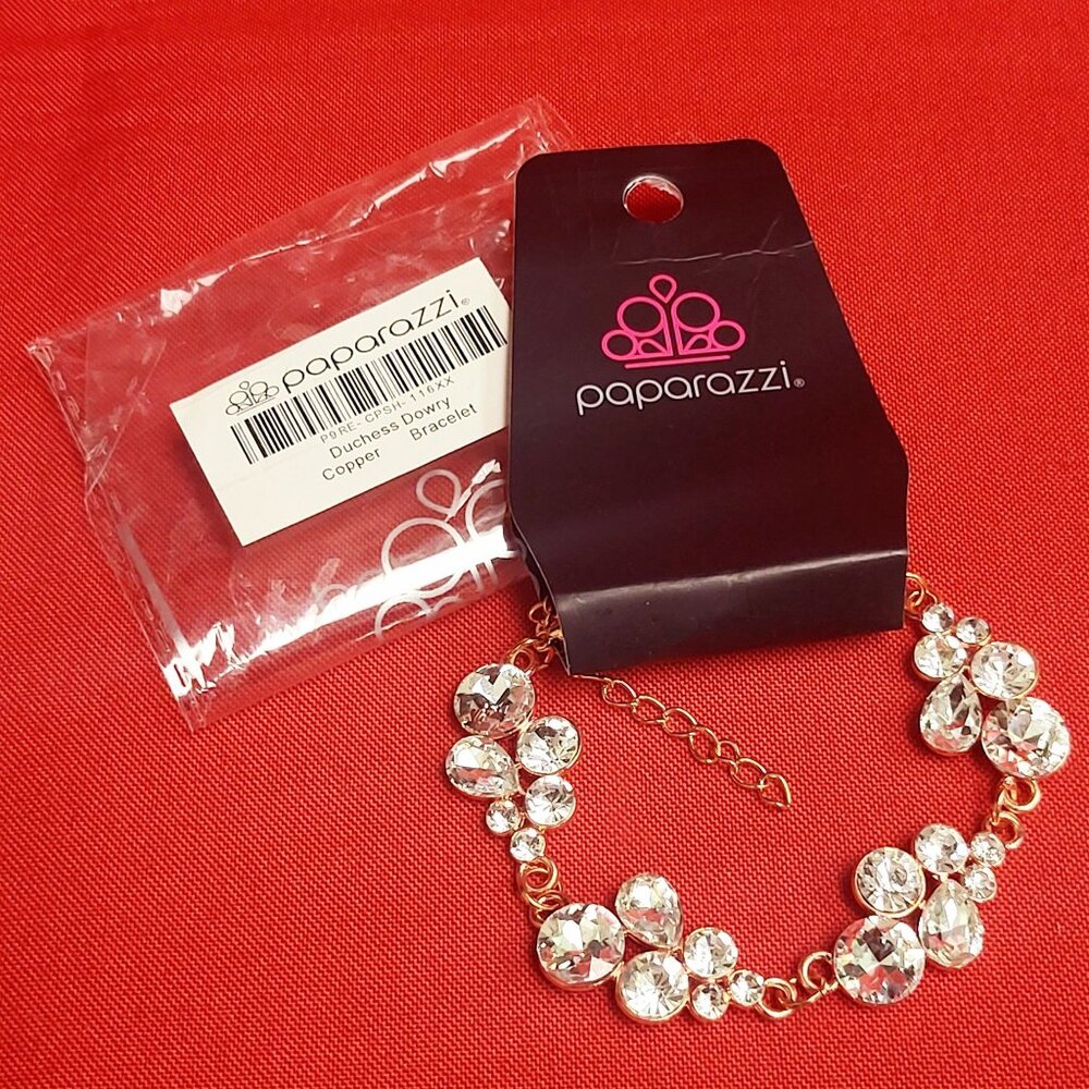 Paparazzi Duchess Dowry Copper White Rhinestone Bracelet